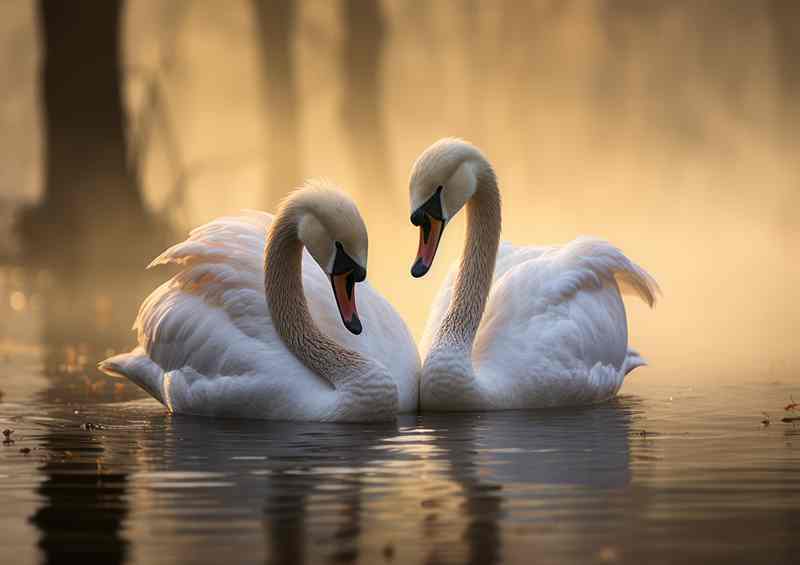 A Pair of Swans swimming on the lake