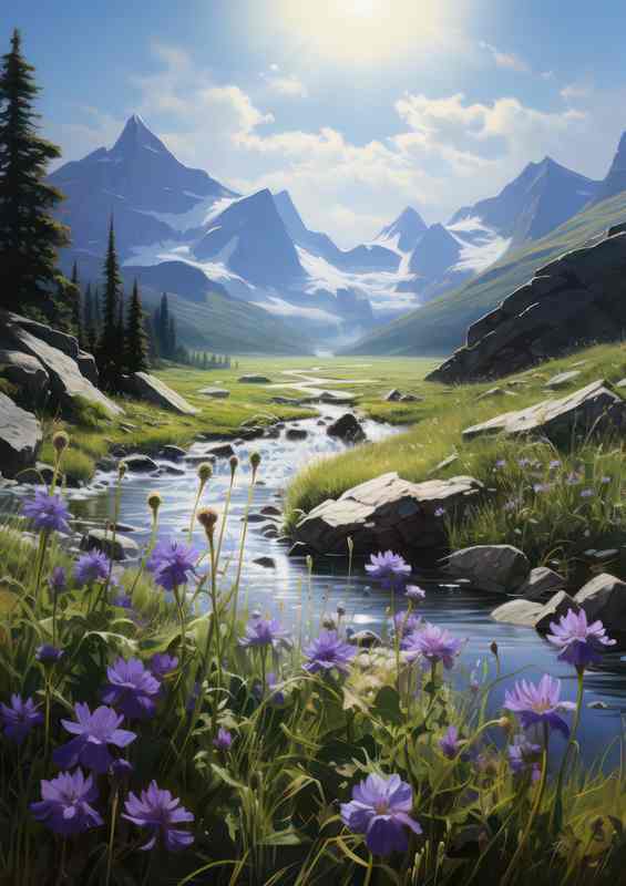 Purple Flowers Stream Natl Park MT Metal Poster