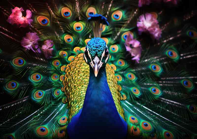 Blossoms & Feathers: Peacock & Flower Metal Poster