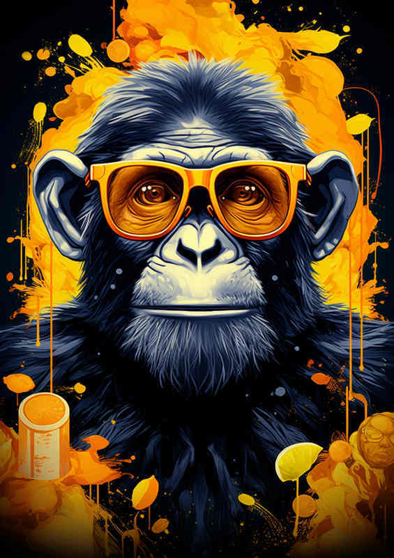 Monkey in yellow sunglasses enjoying life
