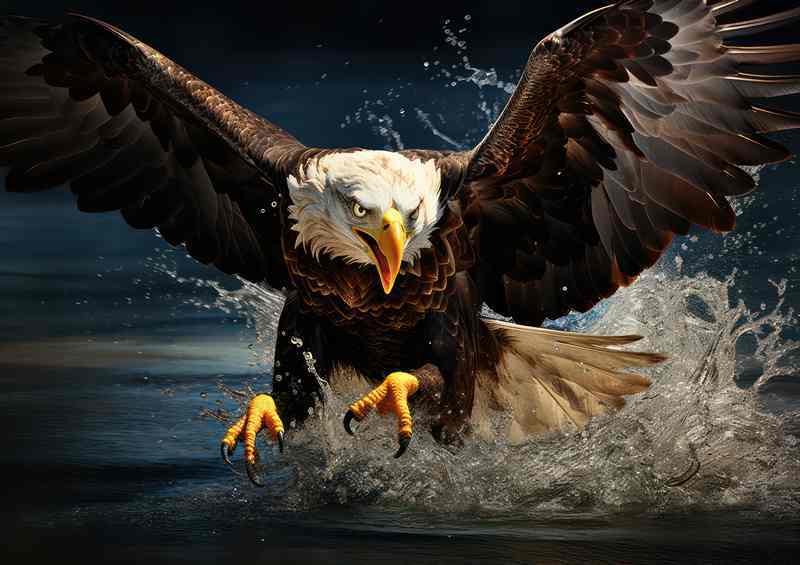 Eagle in Flight Soaring Over Crystal Waters