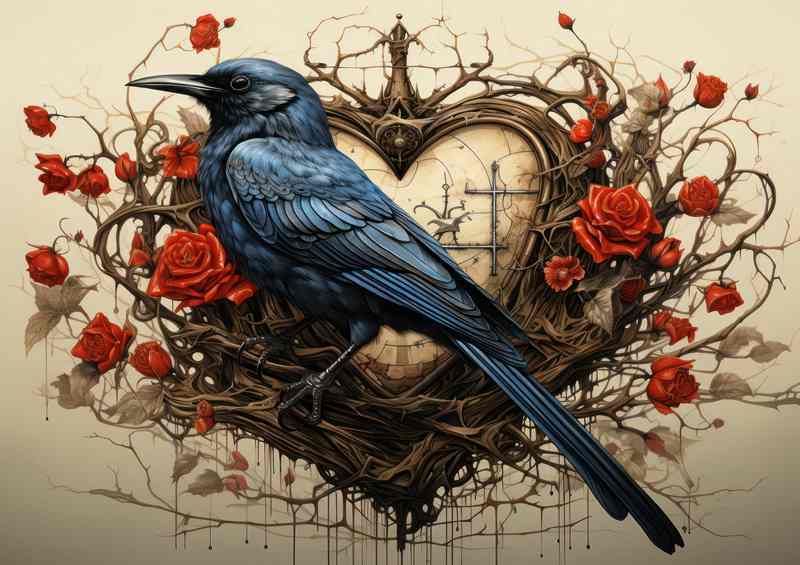 Jackdaw with red roses and love