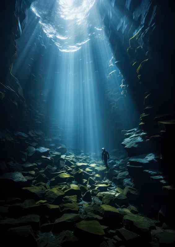 Sunlit Ocean Cavern Metal Poster