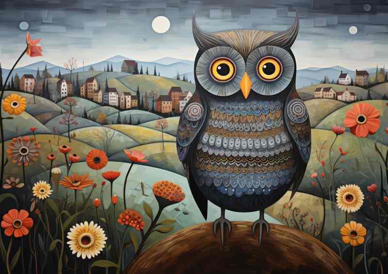 Owl In the countryside painted style art