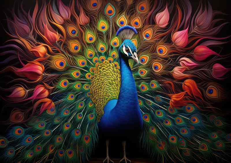 Peacock in a colourful display