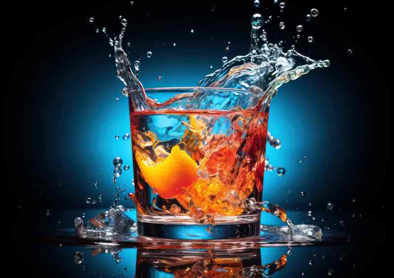 A Glass Of Water With A Splash Of Orange