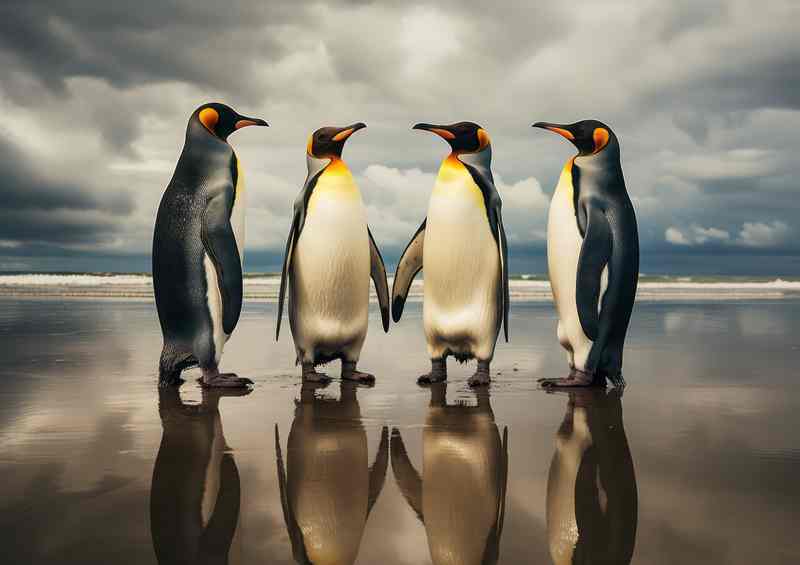 Penguins on a beach having a conversation