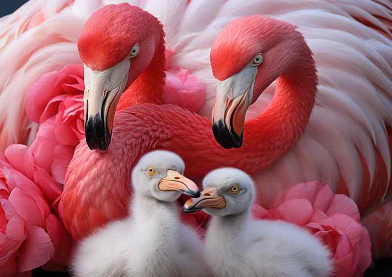 Pink Flamingos and Their Adorable Chicks A Family