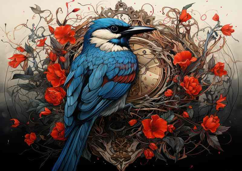 Small Bird surounded by red flowers