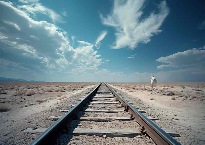An Empty Train Track With Blue Skies
