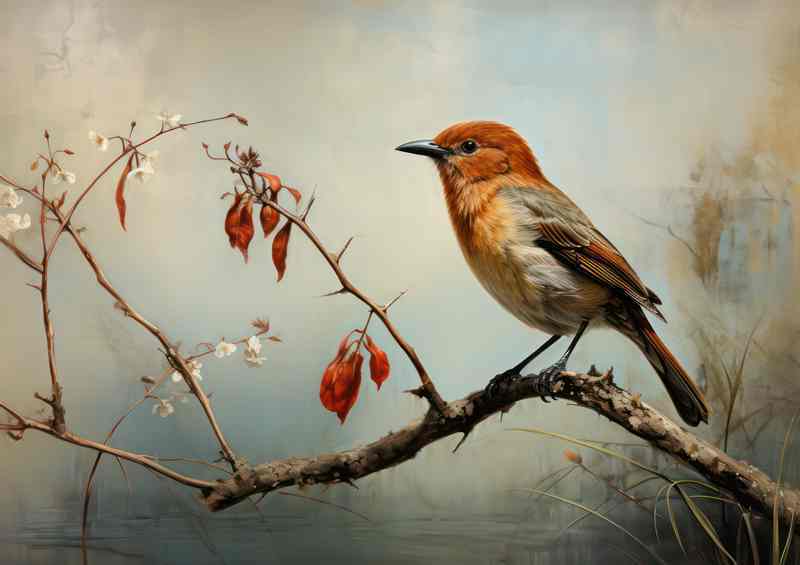 Small bird nestled on a branch