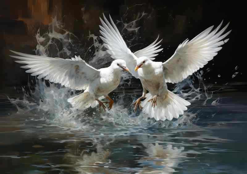 White Birds Having A fingt in the water