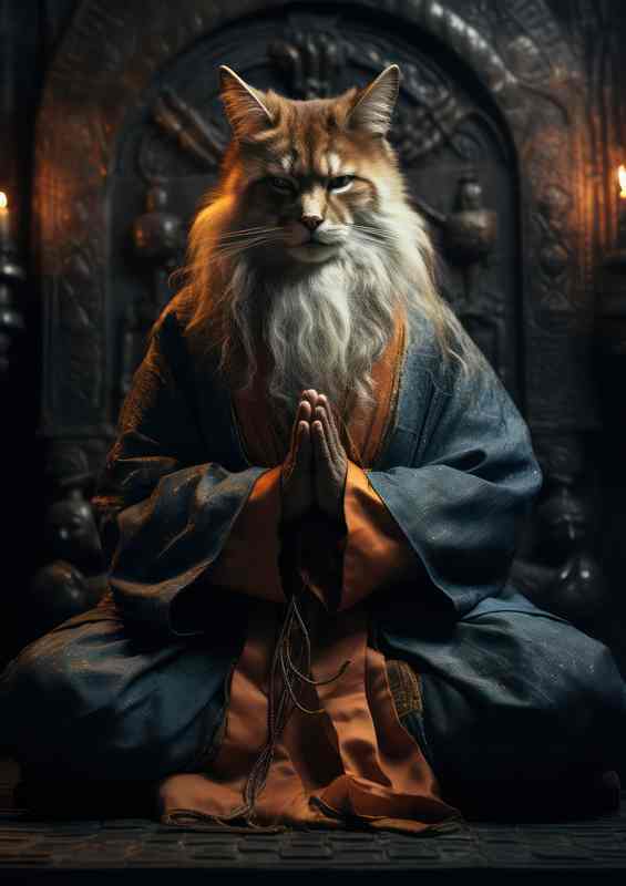 Cat with his hands closed sitting lake a man