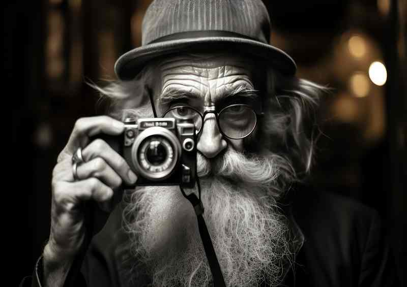 Black And White Man Taking A Photo
