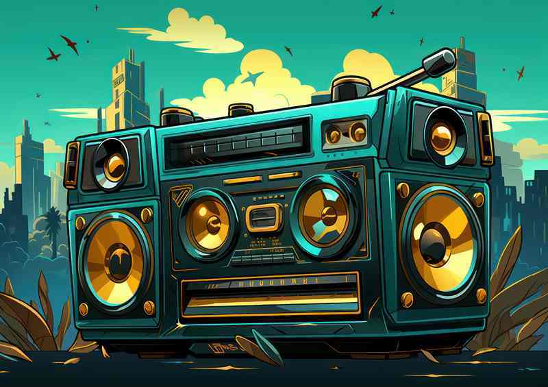 Cartoon illustration of a boombox hip hop style