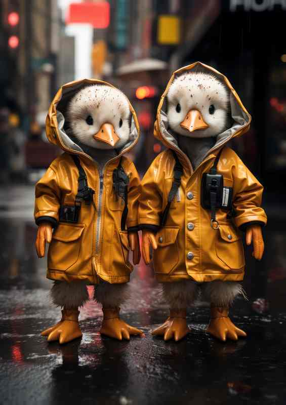 Cute Ducks In the rain with Jackets on
