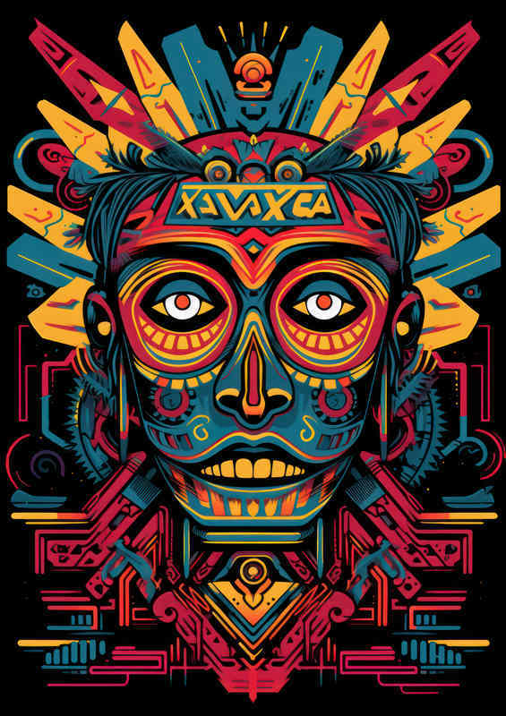 Postmodern mans face in a aztec style