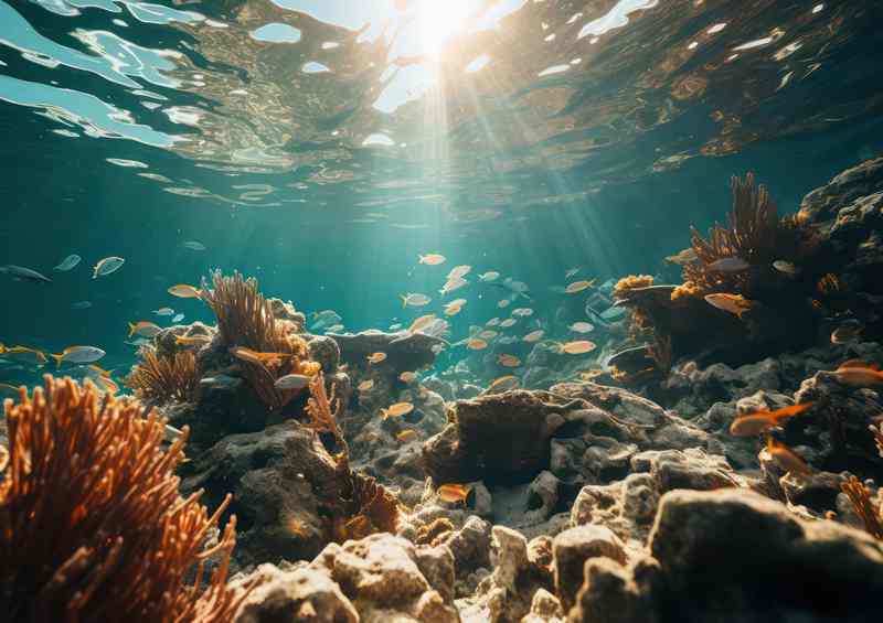 Coral Fish & Sunrays Metal Poster