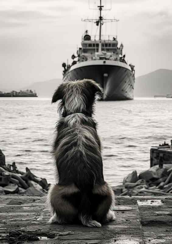 Dog Watching the ship waiting to be docked
