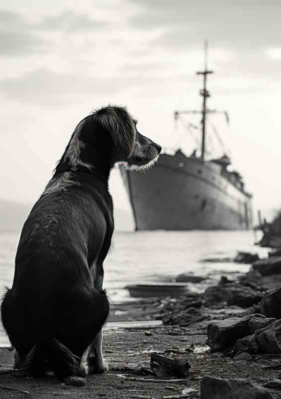 Dog at the docks waiting for his master to come home