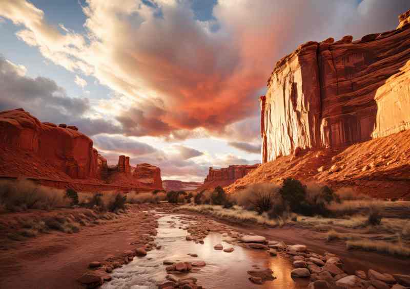 Daytime morning sun Red canyon arches north america