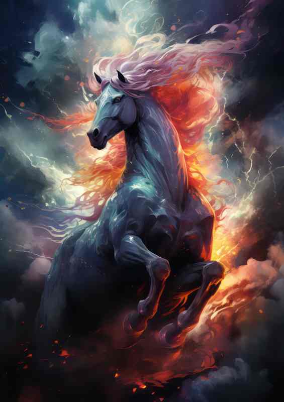 Horse In the sky with a pink mane