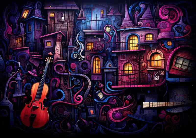 Doodling background shows various music instruments