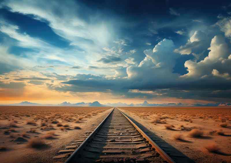 Empty train Tracks With Amazing Clouds