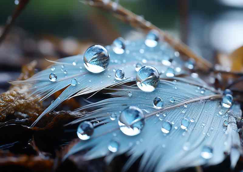 Feathers and waterdroplets covering the ground