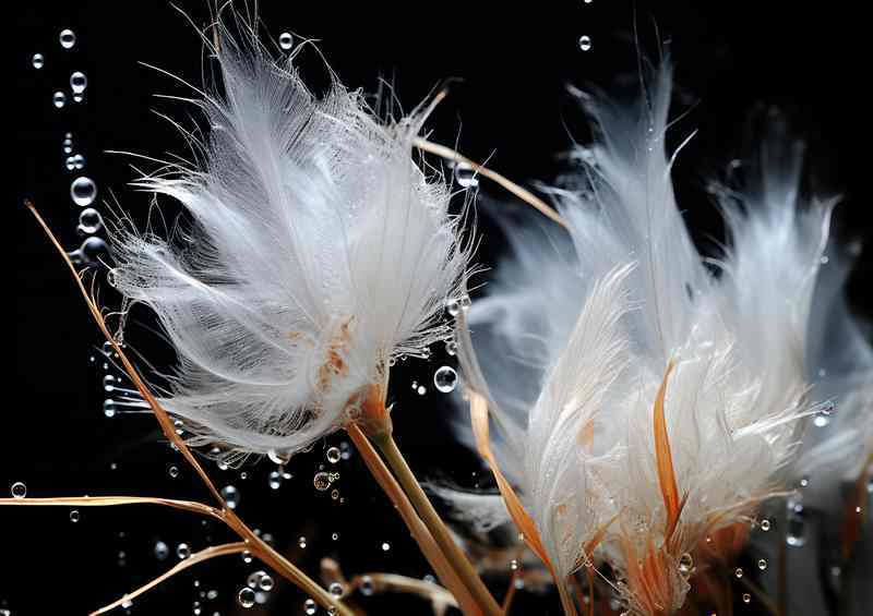 Feathers in the morning winds with a few water droplets