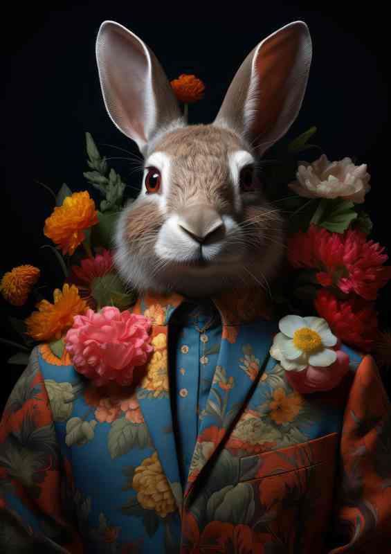 Rabbit man dressed in a flower suit