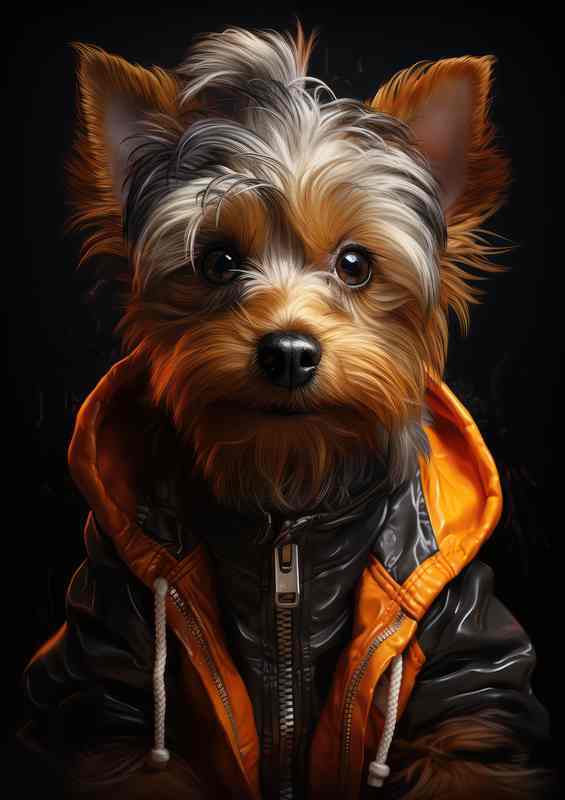 Yorkshire terrier with a hoodie coat on
