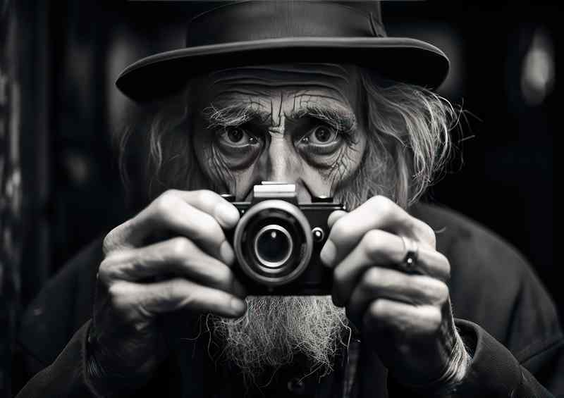 Old Man Taking A Black And White Photo