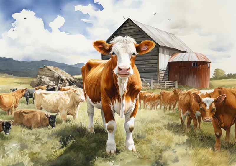 Cows Grazing on the Farm