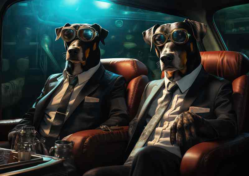 Dogs Making deals in the back of a car