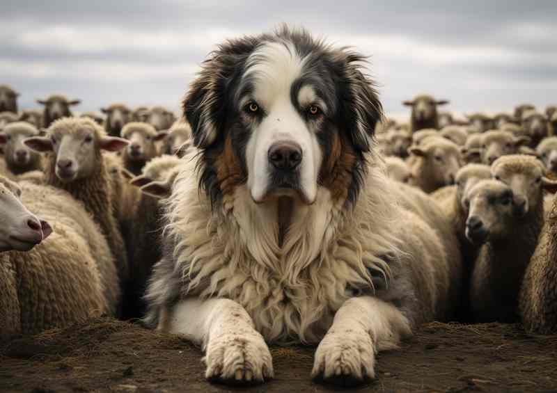 Large Dog Protecting His Hurd Of Sheep from wolfs
