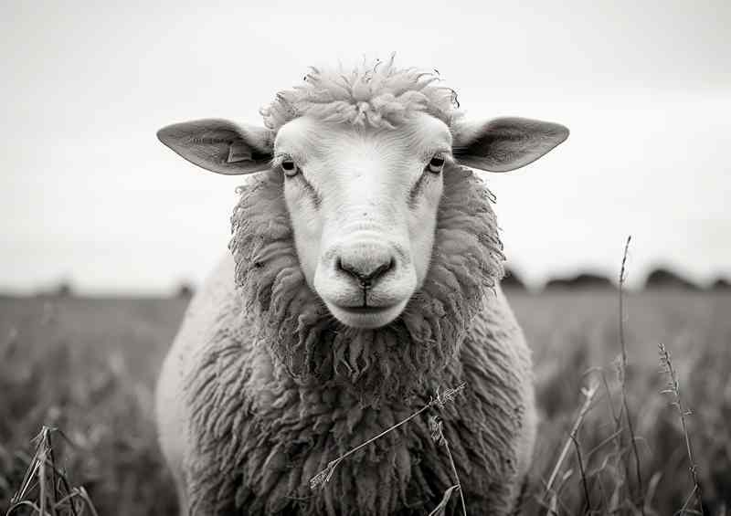 Sheep in a field black and white