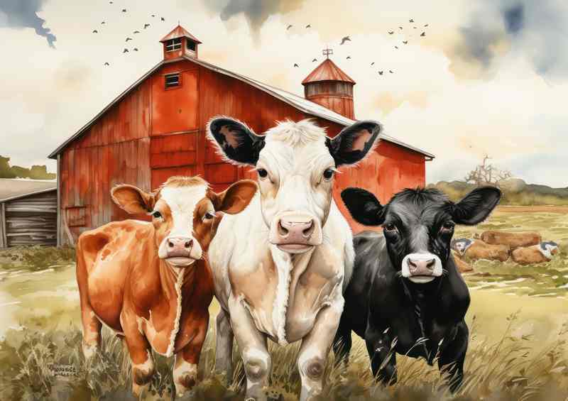The Peaceful Pastoral Cows Grazing on the Farm