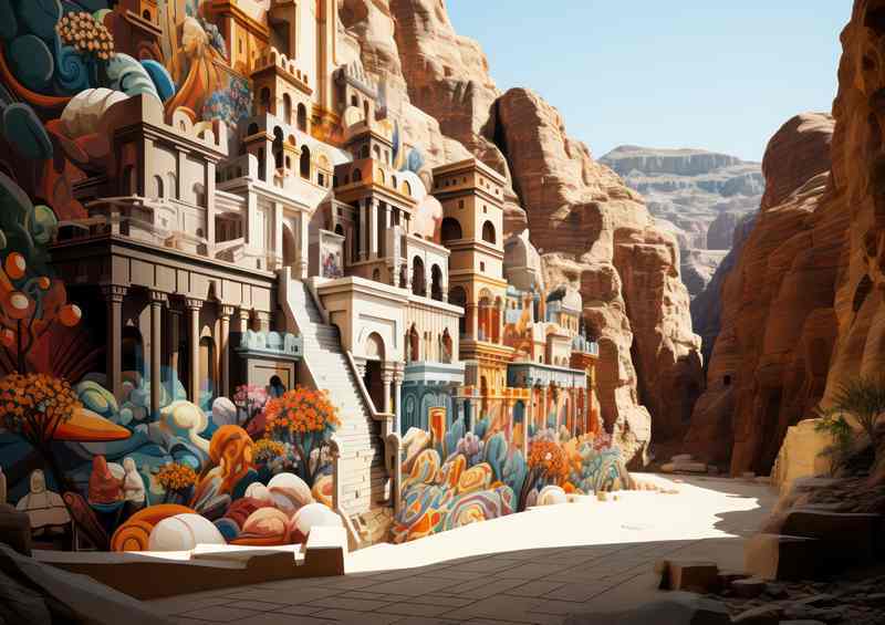 Petra city tour of ancient in jordan illustration style