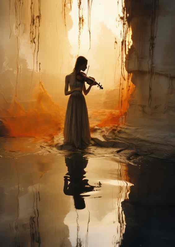 A Shadow of a woman playing the violin in the water