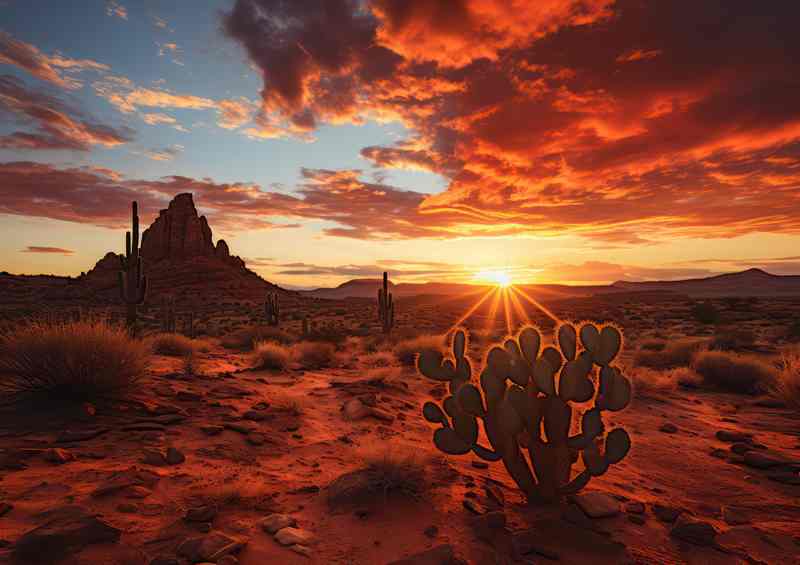Sunset over cactus and sand in atlas national park