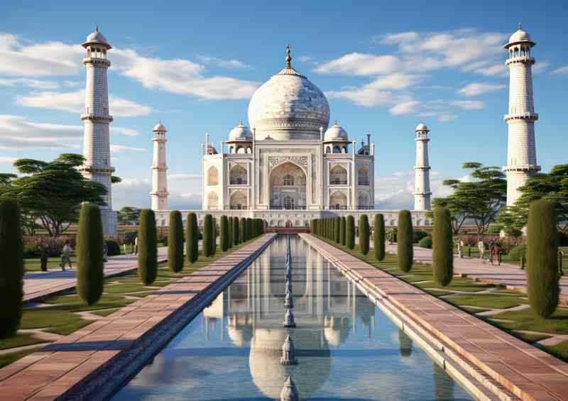 Taj mahal in agra with bright blue skies