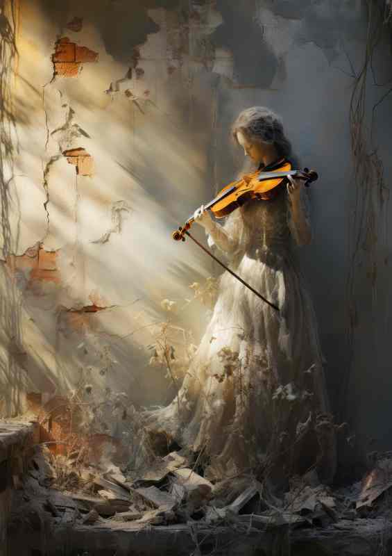 A shadow of a woman playing the violin in the shadows