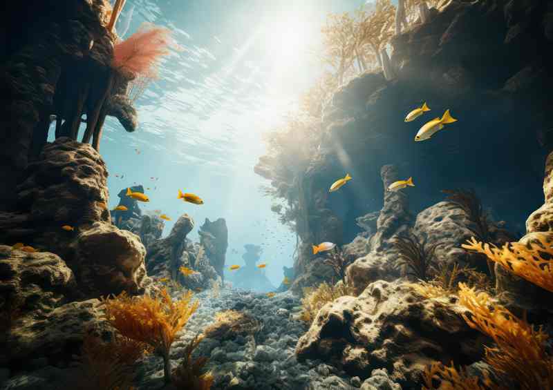 Daytime Sun Metal Poster - The Great Oral Reefs with Fish