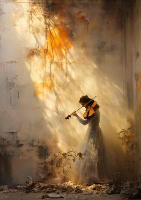 A shadow of a woman playing the violin in the sun light