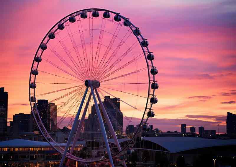 The blissdom has a ferris wheel With the evening skys