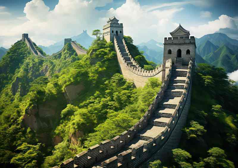 The great wall of China is a steep hill with trees