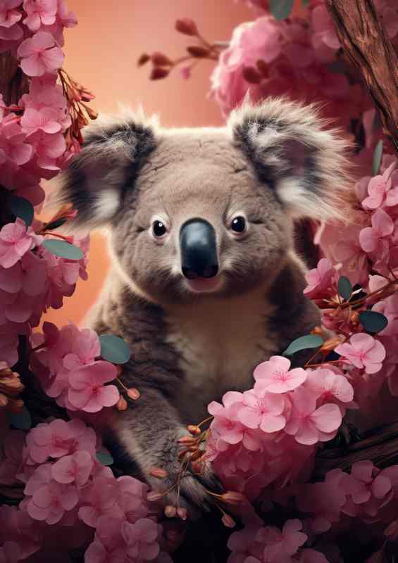 A Koala sitting in beautiful bloom