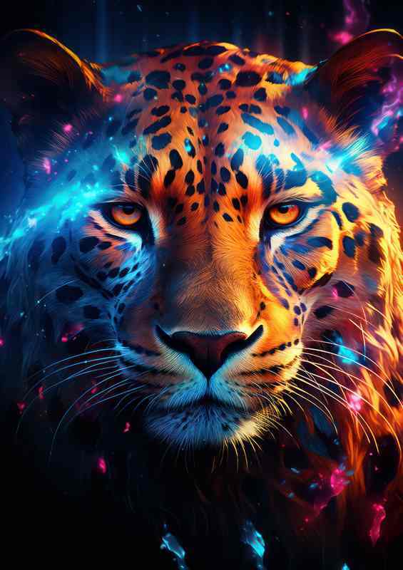 A Leopard in the dark with colorful eye