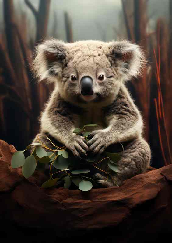 A Little Koala Eating his Food just relaxing